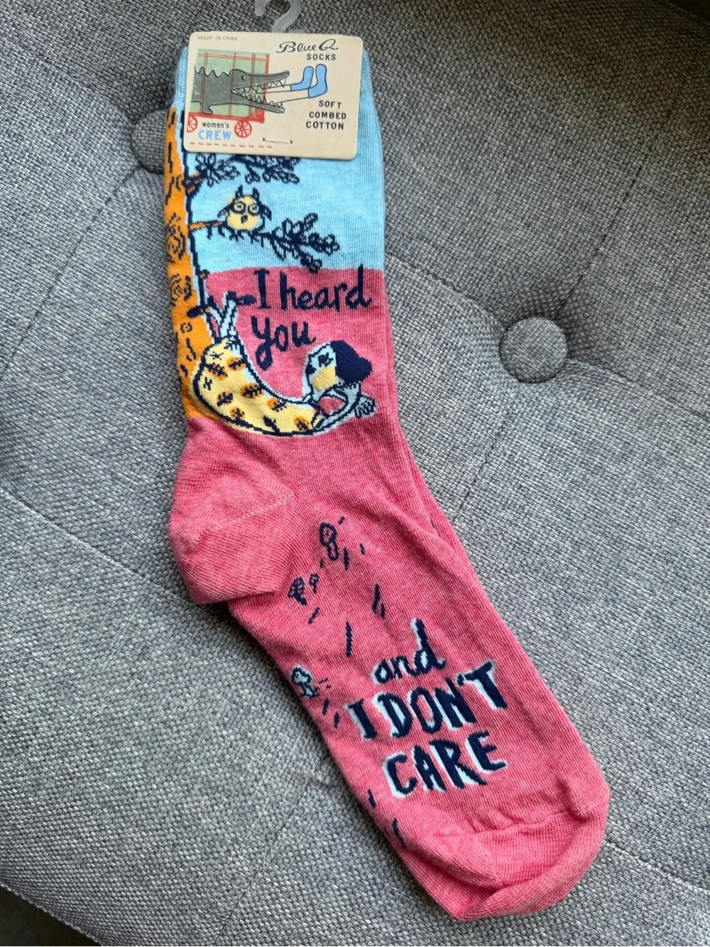 Blue Q Multicolor Novelty Crew Socks - Pink, Light Blue, Yellow